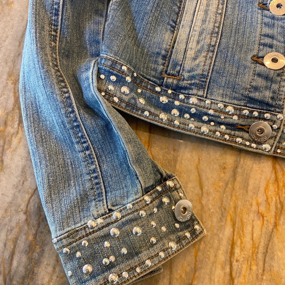 Jou Jou Stylish Blue Denim Kids Jacket with Stud Accents, Size M Kids - Picture 7 of 9